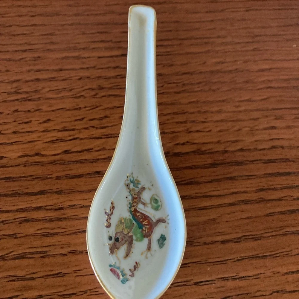 Vintage Chinese Porcelain Blue and White rice spoon & dragon painted spoon soup